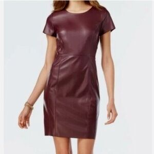 Macy's INC International Concepts Maroon Burgundy Faux Leather Dress Size 12 NWT